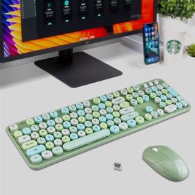 img 2 attached to 🌈 MOFii Wireless Keyboard and Mouse Set - 2.4G Retro Keyboard with Colorful Round Keys, Full Size Bubble Keyboard with Number Pad - Best for Windows PC Desktops (Green Colorful)