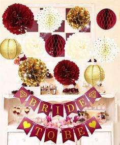 img 4 attached to Burgundy and Gold Fall Bridal Shower Decorations/Bachelorette Party Decorations - Polka Dot Fans, Bride to Be Banner, and More for a Burgundy Wedding