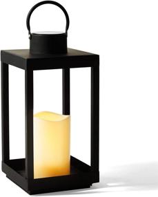 img 3 attached to 🕯️ 14 Inch Tall Solar Candle Holder Lantern with Waterproof Flameless Pillar Candle - Matte Black Metal Frame, Dusk to Dawn Timer - Large Size for Floor or Patio Fall/Autumn Decor - Battery Included