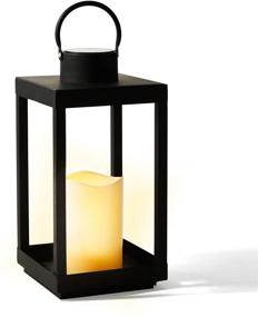 img 4 attached to 🕯️ 14 Inch Tall Solar Candle Holder Lantern with Waterproof Flameless Pillar Candle - Matte Black Metal Frame, Dusk to Dawn Timer - Large Size for Floor or Patio Fall/Autumn Decor - Battery Included