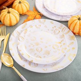 img 2 attached to 🍽️ Premium THALIA Gold Plastic Dinnerware Set for Thanksgiving - 175pcs, Serves 25 Guests