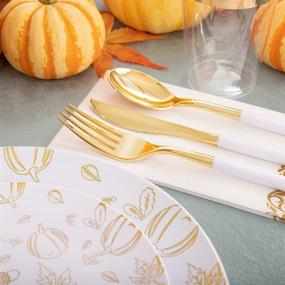 img 1 attached to 🍽️ Premium THALIA Gold Plastic Dinnerware Set for Thanksgiving - 175pcs, Serves 25 Guests