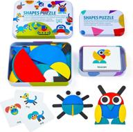 🧩 набор модных деревянных блоков с животными - пазл "likee" - образовательная игрушка монтессори для малышей от 3 лет (36 фигур и 60 карточек с дизайном в железной коробке) логотип
