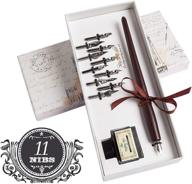 ✒️ hethrone handcrafted wooden dip pen calligraphy set with 11 nibs & black ink logo