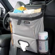 🚗 gray high road puff'nstuff car seatback organizer featuring trash bag, tissue and bottle holders logo