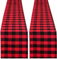 buffalo plaid table runner - 2 pack, 13x108 inch, red and black checkered cotton runner for christmas gatherings, indoor party decorations - by soardream logo