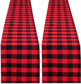 img 4 attached to Buffalo Plaid Table Runner - 2 Pack, 13x108 Inch, Red and Black Checkered Cotton Runner for Christmas Gatherings, Indoor Party Decorations - by SoarDream