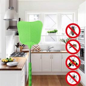 img 1 attached to 🪰 4-Pack of Telescopic Fly Swatters - Durable Plastic Heavy-Duty Flyswatters with Stainless Steel Handles in 4 Color Options