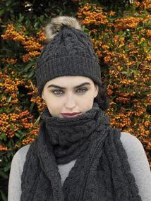 img 2 attached to 🧶 Aran Crafts Women's Irish Cable Knit Soft Pom Faux Fur Hat – 100% Merino Wool