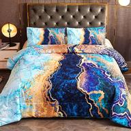 🛏️ blue retro marble mountain printed queen size bedding comforter set - 5pc set (1 comforter, 2 pillowcases, 1 flat sheet, 1 fitted sheet) logo