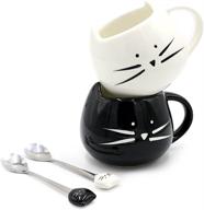 🍵 teagas cat coffee mugs set: delightful black & white ceramic cups with cute cat spoons - perfect for coffee and tea enthusiasts! logo