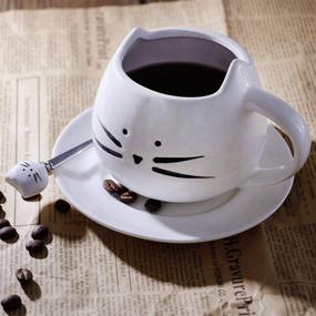 img 2 attached to 🍵 Teagas Cat Coffee Mugs Set: Delightful Black & White Ceramic Cups with Cute Cat Spoons - Perfect for Coffee and Tea Enthusiasts!