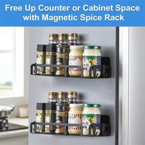 img 3 attached to 🧲 Magnetic Spice Rack for Refrigerator with 4 Removable Hooks - Heavy Duty Magnetic Shelf for Fridge Spice Storage, Black