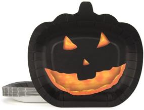 img 4 attached to 🎃 Тарелки для Хэллоуина для вечеринки - Набор из 25 штук | 8.27 x 7.95 дюйма | Одноразовые чёрные тарелки с тыквой | Хэллоуинский столовый прибор для украшения вечеринки.