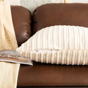 img 1 attached to 🛋️ Pack of 2 UGASA Velvet Striped Pillow Covers - Soft Textured Throw Cushion Case Set for Home Decor - Corduroy Lumbar Pillowcases with Hidden Zipper - Indoor Outdoor Accent (12"x20", Cream)