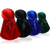 samserot set of 4 men's velvet durags with long tail silky headwraps for enhanced 360 wave hairstyles - black, red, blue, green - one size logo