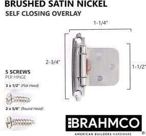 img 1 attached to Brahmco 50 Pack of Brushed Satin Nickel Kitchen Cabinet 🔩 Door Hinges: Self Closing, 1/2 Inch Overlay, Face Frame Flush Mount