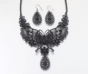 img 2 attached to 💍 Lillian Rose Black Butterfly Jewelry Set for Weddings: Necklace and Earrings, 18-inch