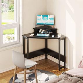 img 2 attached to Compact ODK Corner Desk: Space-Saving Small Desk with Sturdy Steel Frame, 🖥️ Monitor Stand, and Easy Assembly - Perfect Triangle Vanity Desk with Durable Wooden Desktop!