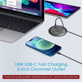 img 2 attached to 💻 CCCEI 18W USB C 3 дюйма настольная розетка Grommet: встроенный порт USB-C в столе, с отверстием для столешницы, 125V 12A 1500W, 6 футов (черный)