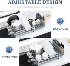 img 3 attached to 🍽️ Набор для сушки посуды и готовки Kitsure - разделочная доска и стеллаж для кухонного стола с системой стокования, расширяемой подношей, держателем для чашек и коробкой для столовых приборов.