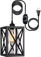 🏡 hmvpl farmhouse pendant ceiling lighting fixtures: swag hanging lamps with plug-in cord, dimmer, industrial iron glass - perfect for kitchen island, dining room, hallway логотип