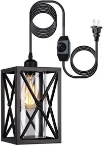 img 4 attached to 🏡 HMVPL Farmhouse Pendant Ceiling Lighting Fixtures: Swag Hanging Lamps with Plug-in Cord, Dimmer, Industrial Iron Glass - Perfect for Kitchen Island, Dining Room, Hallway