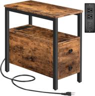 🔌 hoobro narrow end table with charging station, 2 drawers, usb ports & power outlets, small space nightstand for living room, bedroom, rustic brown bf541bz01 логотип