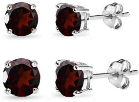 img 3 attached to Sterling Silver Round-Cut Garnet Solitaire Stud Earrings - Perfect for Women and Teen Girls