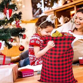 img 2 attached to 🎅 2-Pack Extra Large Christmas Buffalo Plaid Santa Sack with Drawstring - 28" x 20" Xmas Canvas Heavy Duty Storage Bag Personalized Laundry Basket for Stocking Stuffers & Presents (Red & Black)