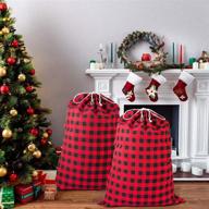 🎅 2-pack extra large christmas buffalo plaid santa sack with drawstring - 28" x 20" xmas canvas heavy duty storage bag personalized laundry basket for stocking stuffers & presents (red & black) logo