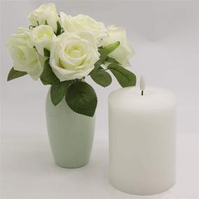 img 2 attached to GenSwin 4x6.5 Flameless Flickering LED Candles Battery Operated with Timer - Warm 🕯️ Light Real Wax Pillar Votive 3D Wick Candles, Ideal for Party, Wedding, Home Decor (White)