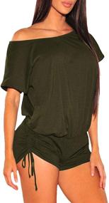 img 4 attached to 👗 Selowin Shoulder Ruched Dolman Rompers: Chic and Comfortable Women's Clothing