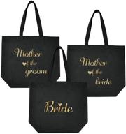 🤵 elegantpark bride and mother of the bride/groom tote bags set - wedding favors and bridal shower bag, black with gold glitter - 100% cotton - pack of 3 logo