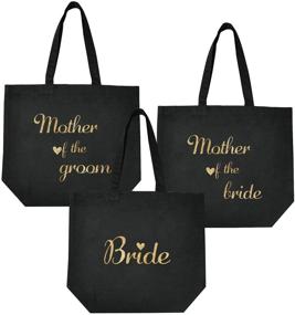 img 3 attached to 🤵 ElegantPark Bride and Mother of the Bride/Groom Tote Bags Set - Wedding Favors and Bridal Shower Bag, Black with Gold Glitter - 100% Cotton - Pack of 3