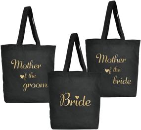 img 2 attached to 🤵 ElegantPark Bride and Mother of the Bride/Groom Tote Bags Set - Wedding Favors and Bridal Shower Bag, Black with Gold Glitter - 100% Cotton - Pack of 3