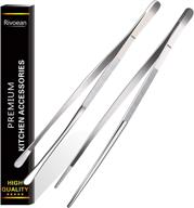 🔪 rivoean 2 pcs 12-inch fine tweezer tongs: premium stainless steel tongs for precision gripping and serving logo