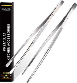 img 4 attached to 🔪 Rivoean 2 Pcs 12-Inch Fine Tweezer Tongs: Premium Stainless Steel Tongs for Precision Gripping and Serving