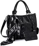 👜 revit studded women's skull tote bag with pu leather purse and wristlet wallet, including scarf - 3pcs set logo