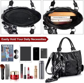 img 2 attached to 👜 Revit Studded Women's Skull Tote Bag with PU Leather Purse and Wristlet Wallet, including Scarf - 3Pcs Set