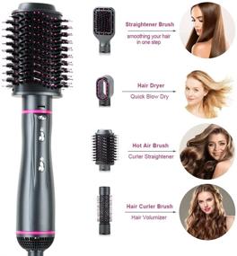 img 3 attached to 💇 4 in 1 Hot Air Brush Set: Interchangeable Brush Head, Hair Dryer Brush, Ionic Hair Curler & Straightener Brush - Ideal for All Hair Types