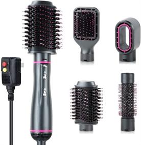 img 4 attached to 💇 4 in 1 Hot Air Brush Set: Interchangeable Brush Head, Hair Dryer Brush, Ionic Hair Curler & Straightener Brush - Ideal for All Hair Types