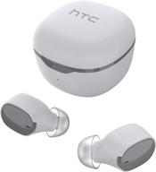 htc true wireless earbuds bluetooth 5.0 ear buds - quick charging, waterproof, stereo earphones - ideal for sports, running - compatible with iphone, ipad, samsung (white) logo