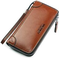 large wallet clutch long leather cellphone purse business hand cluth bag cell phone holster creit card holder card lots case travel wallet gift for men women father husband boyfriend (single-brown) logo