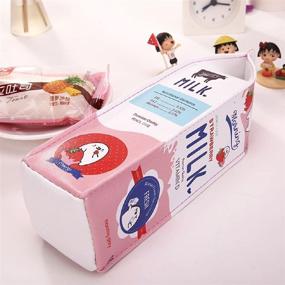 img 1 attached to 🥛 Cute Milk Shape Pencil Case: Cartoon Pen Bag for Kids, Waterproof PU Leather Stationery Organizer - Portable Cosmetic Makeup Storage Zipper Bag (Pink)