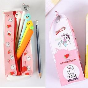 img 3 attached to 🥛 Cute Milk Shape Pencil Case: Cartoon Pen Bag for Kids, Waterproof PU Leather Stationery Organizer - Portable Cosmetic Makeup Storage Zipper Bag (Pink)