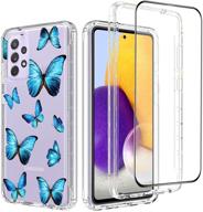 🦋 hikerclub clear case for galaxy a32 5g with screen protector - hybrid impact shockproof hard pc bumper + soft tpu pattern full body case for women & girls - blue butterfly logo