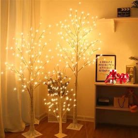 img 4 attached to NewBaiGo LED Pre-Lit Christmas Tree Combo Kit – 3-piece Set: 4ft, 5ft, and 6ft Birch Trees for Festive Home Décor, Halloween and Thanksgiving Decoration, Party, Wedding - Warm White Lights