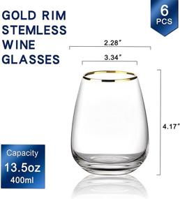 img 3 attached to 🍷 CREATIVELAND Stemless Wine Glasses - Gold Rim, Clear, 13.5OZ, Lightweight & Durable Red Wine Glass, Heavy Base, Cocktail Drinkware Sets, Perfect Christmas Gift, 400ML (SET OF 6)