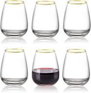 🍷 creativeland stemless wine glasses - gold rim, clear, 13.5oz, lightweight & durable red wine glass, heavy base, cocktail drinkware sets, perfect christmas gift, 400ml (set of 6) логотип